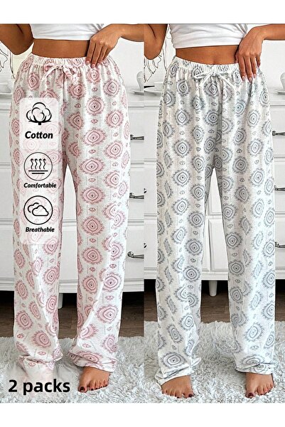 FORVENS قطعتان من بيجامات نسائية من القطن الرقيق المسامي مع تفاصيل الخصر ومطب...