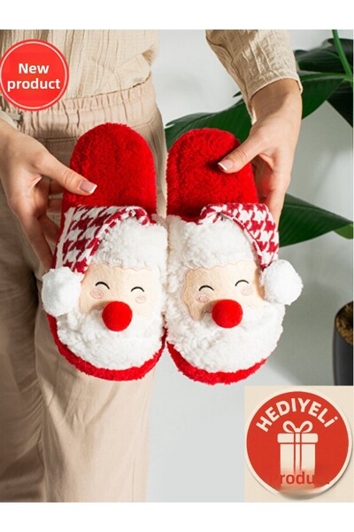 STOCON Fluffy House Slippers with Santa Claus Figure, Christmas Special Design House Slippers, Non-Slip Sole