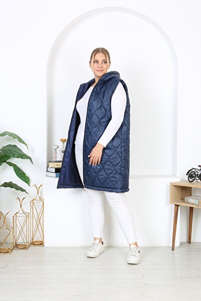 XL Modam Navy Blue Quilted Women's Vest - Large Size