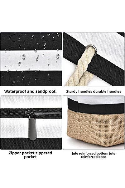 D'VERS Black Water and Sand Proof Jute Fabric Detailed Large Size Beach Bag