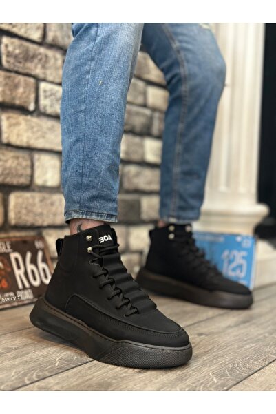 BOA Μαύρα ανδρικά αθλητικά μποτάκια με ψηλή σόλα και κρυφές κορδόνια - BA0321