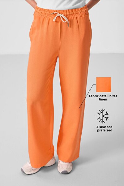 TOMMY LIFE Orange Linen Wide Leg Comfortable Form Women's Palazzo Trousers - 94675