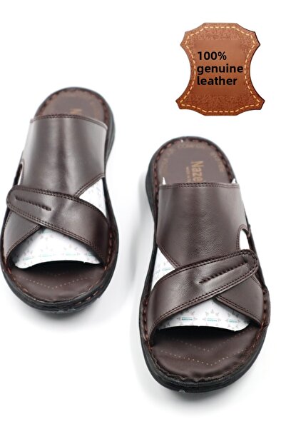 nazenintasarımlar Men's Genuine Leather Massage Sole Brown