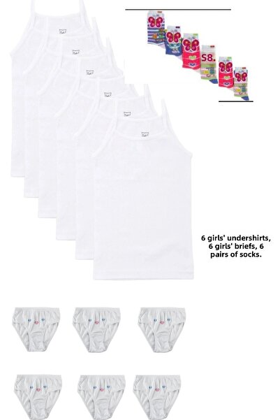Tutku Girl's String Strap Tank Top-Panties Set - 6 Sets (with Socks as a Gift)