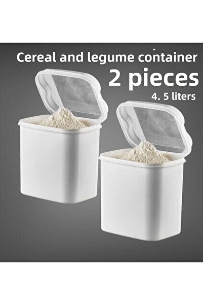 VİP AHMET حاوية دقيق وبقوليات سعة 2 لتر سعة 4.5 لتر باللون الأبيض (حاوية تخزي...