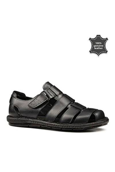 PEKER Sandale ortopedice negre pentru bărbați din piele