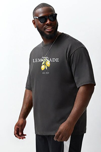 Trendyol Collection Lemon Print Crew Neck Oversize T-Shirt - Anthracite Tmnss25Bf00002
