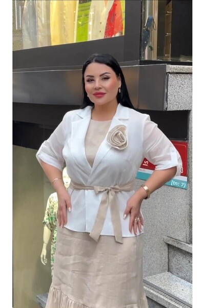 mardi exclusive Women's Plus Size 100% Linen Dress Shirt Set