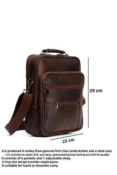 CERFF LEATHER CLUP Голяма чанта за ръце и през рамо с кафяв вертикален модел от естествена кожа и стоманен калъф