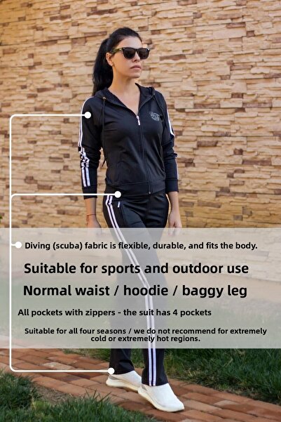 Azıcık Akıllı Γυναικείο Μαύρο Λευκό Φερμουάρ Diver Scuba Υφασμάτινο Σετ Αθλητική Φόρμα 21kestax11