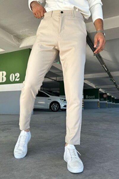 hello7 Ανδρικό ποιοτικό κρεμ χρώμα Lycra Italian Cut Κομψό και άνετο υφασμάτινο παντελόνι για όλα τα μέσα