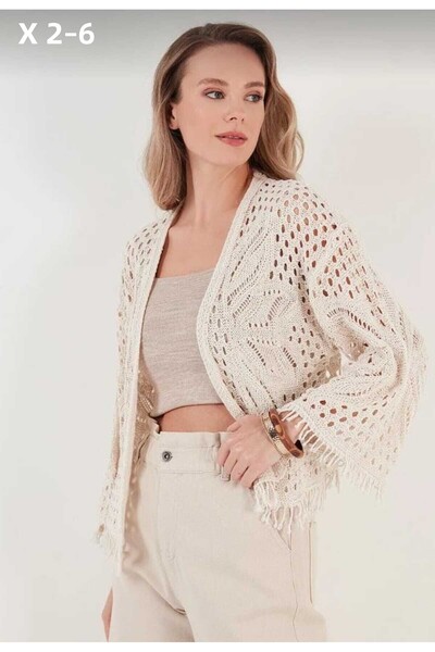 KNİTİCAL TEKSTİL Cardigan de tricotaj ajurat cu ciucuri