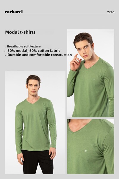 Cacharel Ανδρικό μπλουζάκι Modal Cotton με λαιμόκοψη V 2243/Πράσινο