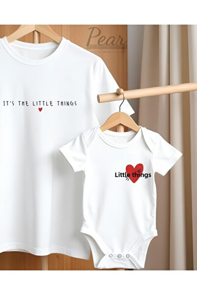 Pear Wear Set de 2 piese cu imprimeu Little Things, tricou supradimensionat și body pentru bebeluși, potrivit pentru ceremonia mamei