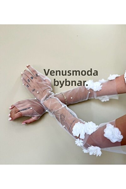 VENÜS MODA by Pınar فستان زفاف طويل من التول اللؤلؤي وطباعة الأزهار