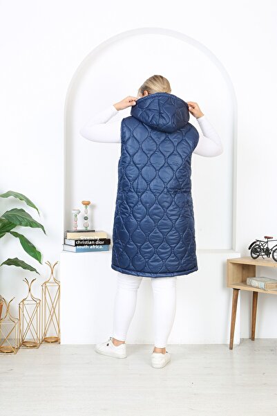XL Modam Navy Blue Quilted Women's Vest - Large Size