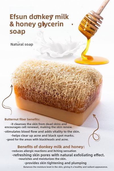 Efsun Natural Pumpkin Fiber Handmade 2-Piece Donkey Milk Honey Aloe Vera Soap Premium Set