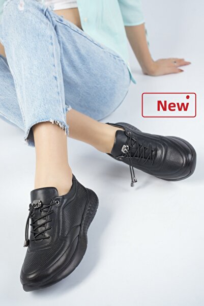 Deripabuc Γνήσιο δέρμα Μαύρο Γυναικείο Δερμάτινο Αθλητικά Παπούτσια Dp71-0111