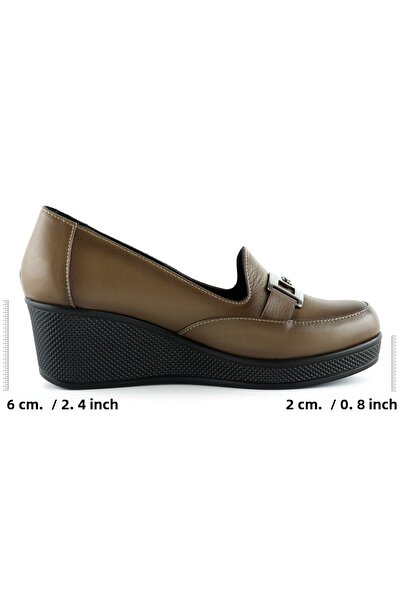 Erkan Saçmacı Dafne Brown Genuine Calf Leather Buckle Round Toe Wedge Heeled Casual Shoes