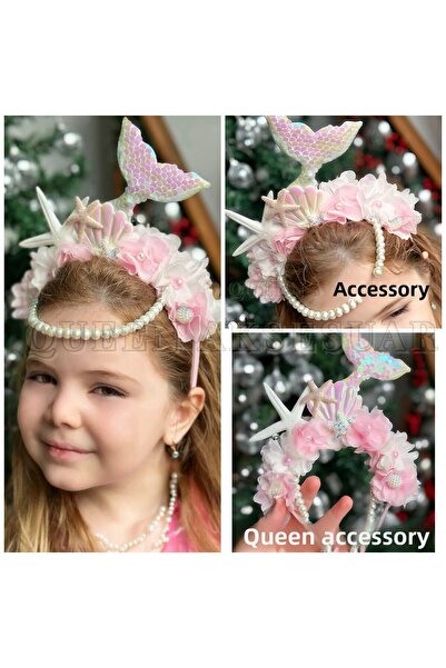 QUEEN AKSESUAR design de lux coadă de sirenă cu perle stea cu flori coroană p...