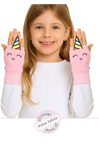Casabony Mănuși pentru fete cu broderie 3D cu unicorni roz polar