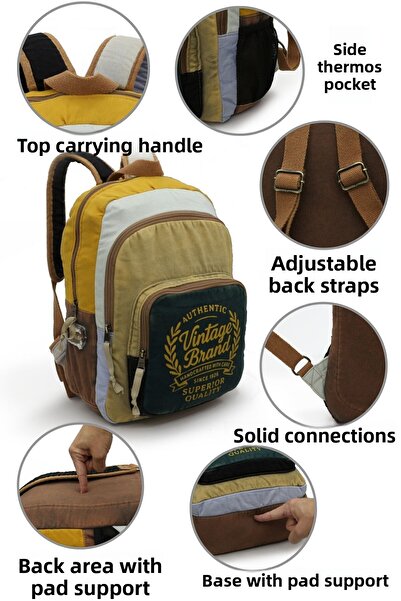 Cappadocia Vintage 4034 Κρεμ τσάντα για φορητό υπολογιστή 15,6 ιντσών, καθημερινή τσάντα από μαλακό βαμβάκι