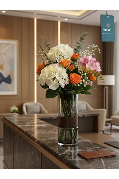 YNSK Luxury | Paulownia | Wooden Glass Decor Desktop Glass Vase - Small Size 25 cm