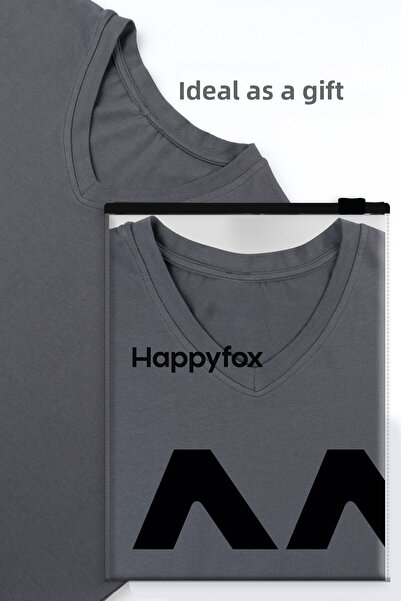 Happy Fox V-Neck Unprinted Oversize Cotton Lycra Women's T-shirt - Gray