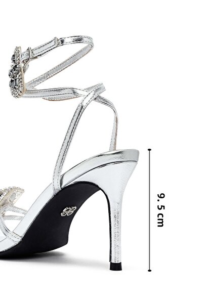 Derimod Women's Silver Ankle Buckle Stone Thin Heeled Shoes Sandals 25Sfe481932