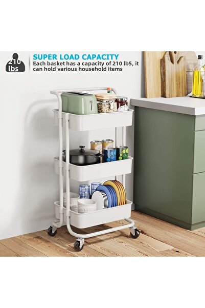 ALMUFARREJ عربة أدوات متحركة ثلاثية الطبقات بمقبض، عربة منظم تخزين للمطبخ والحمام