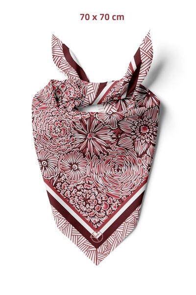 tuaipek Burgundy Bloom Pattern 70*70cm Bandana/Eșarfă