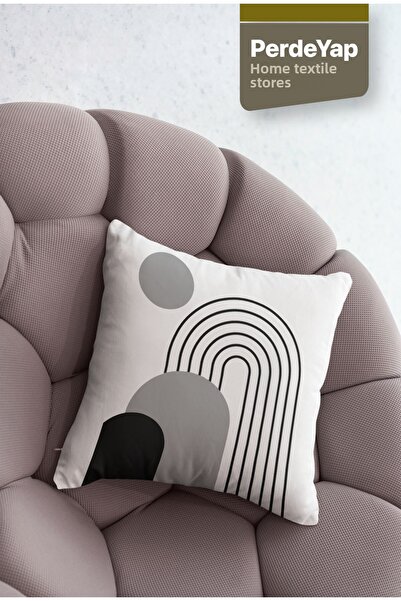 PerdeYap1980 4dílný digitálně potištěný povlak na polštář s geometrickým vzorem na bílém pozadí 43 x 43 cm černo-šedý