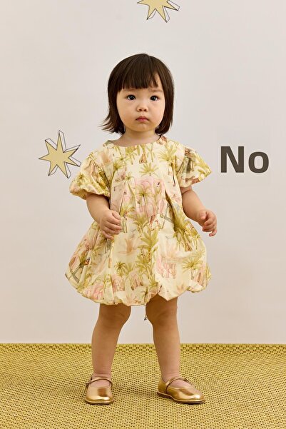 Fahhar Kids Светлозелена бомбена рокля с камилски шарки