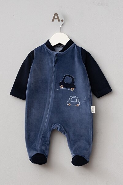 Bebitof Cars Patterned Cotton Baby Velvet Jumpsuit