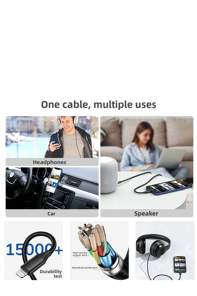 woyax Deji Iphone Compatible 1.2m Lightning Audio Cable - 3.5mm Aux, Stereo Supported