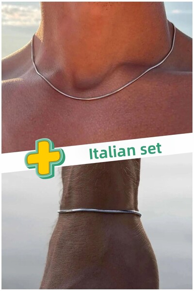 The Collection مجموعة أساور وقلادة على شكل ثعبان من الفولاذ الإيطالي مضمونة م...