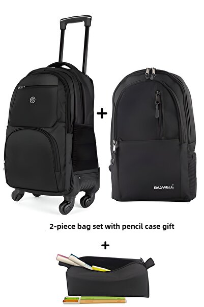 BAGWELL Luxury Set of 3 - Rickshaw Patterned Laptop Compartment, High School Junior High School Bag and Pen Holder Gift