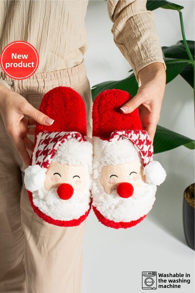 STOCON Fluffy House Slippers with Santa Claus Figure, Christmas Special Design House Slippers, Non-Slip Sole