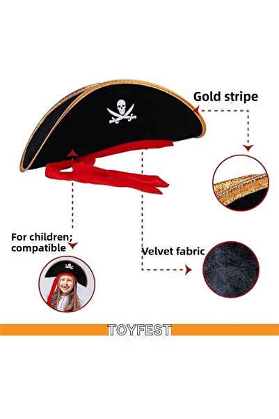 TOYFEST Captain Jack Sparrow Hat - Hook - Eye Mask Set of 3 Kids Pirate Costume