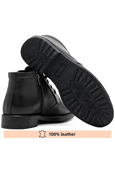 FINE Genuine Leather Black Zippered Boots 36-47