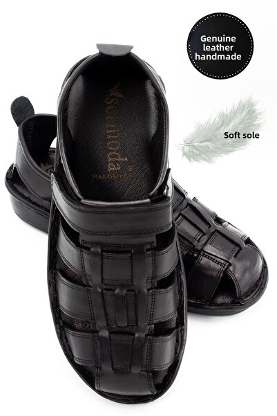 sermoda Pánské sandály se zavřenou špičkou ze 100% pravé kůže, černé