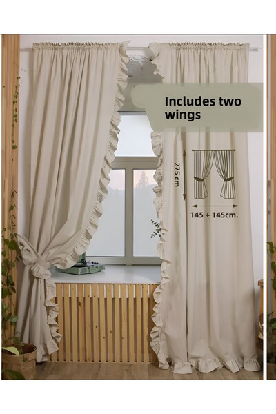 Perdeplus Bohemian Style 2 Blades Vertical Ruffle Cotton Background Curtain