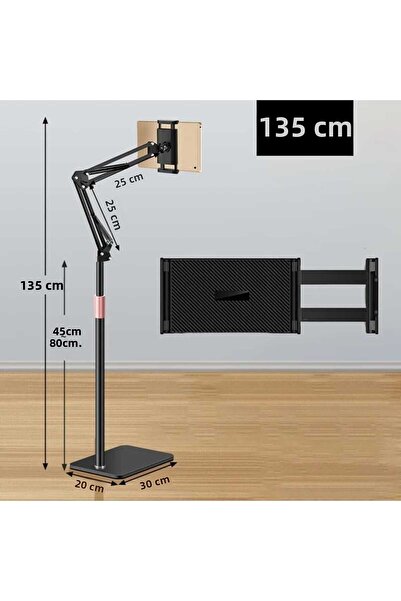 Asfal معدن 155 سم - حامل للهاتف والكمبيوتر اللوحي، قابل للطي ورأس دوار