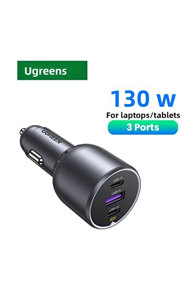 Ugreen Car Chager Fast Charge 2 USB-C and USB Ports 130W - Gray