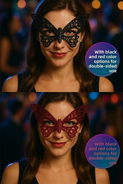 TOYFEST Double Sided Lace Butterfly Mask Stylish Party Accessory with Black Red Color Options Model - 3