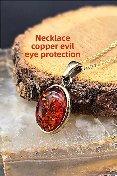 NBS Beautiful Naturel Stones Copper Amber Stone Necklace Trend Pure Copper (Plated Chain) (Gift, Daily, Special Occasions)
