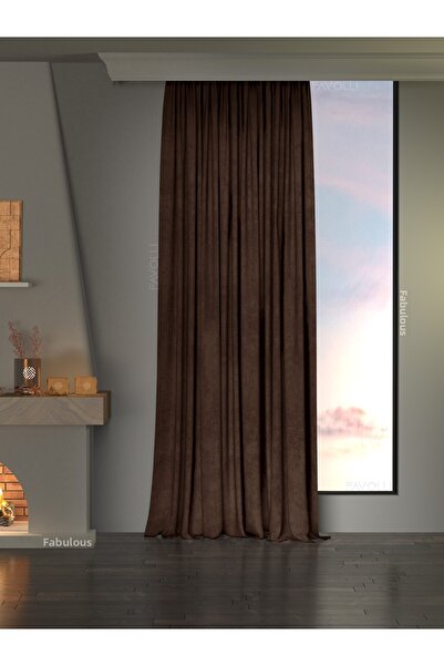 FAVOLLİ نسيج مخملي بني - سلسلة أحلام مع خلفية جزيرة، ستارة برباط إضافي