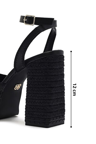 Derimod Women's Black Ankle Buckle Platform High Thick Heeled Shoes Sandals 25Sfd443118