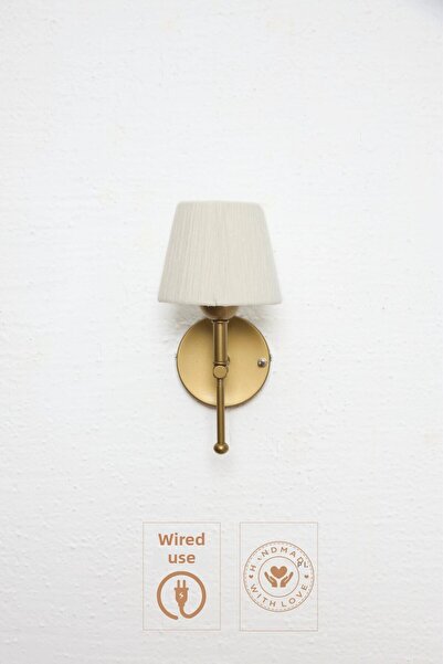 Maison Avf Cream Suede Design Wired Wall Lighting Sconce - Bottom Antique Gold