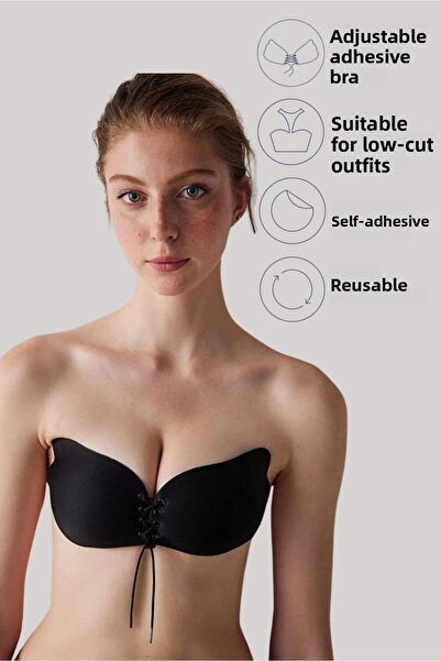 MEBA Black Strapless Strapless Chest Lifting Evening Dress Wedding Dress Invisible Drawstring Adhesive Bra